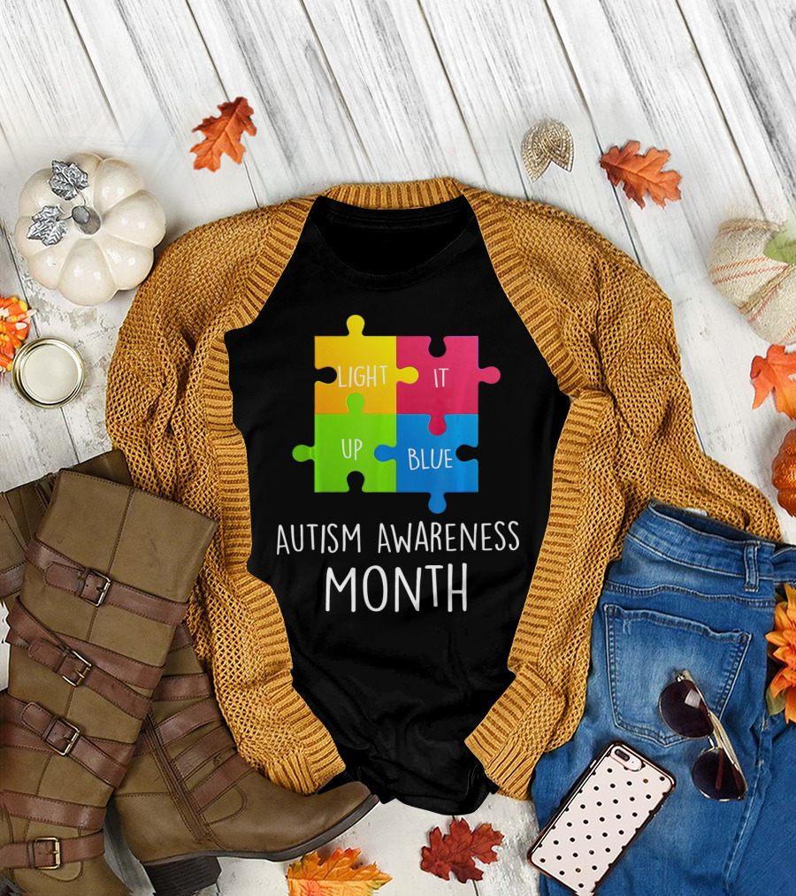 Light It Up Blue Autism Awareness Month Puzzle Piece T-Shirt