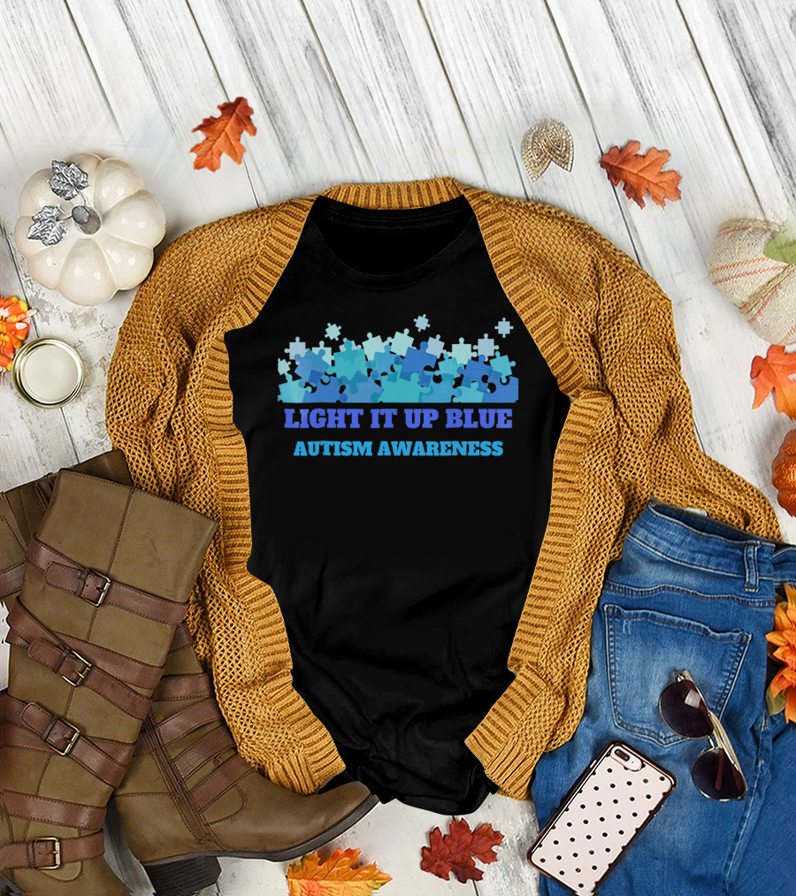 Light It Up Blue Autism Awareness Puzzle Pieces T-Shirt