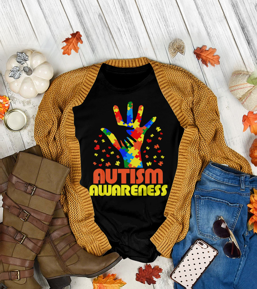 Autism Awareness Puzzle Piece Hand Son Daughter T-Shirt