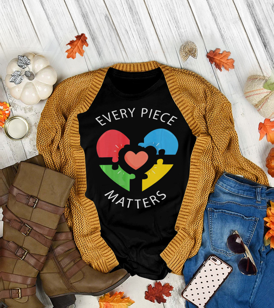 Every Piece Matters Puzzle Heart Colors Autism Awareness T-Shirt