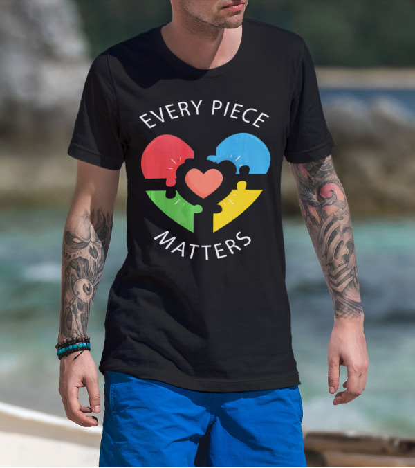 Every Piece Matters Puzzle Heart Colors Autism Awareness T-Shirt