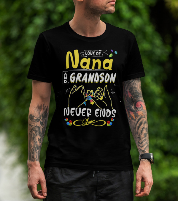 Love Of Nana And Grandson Never Ends Love Puzzle Connection T-Shirt