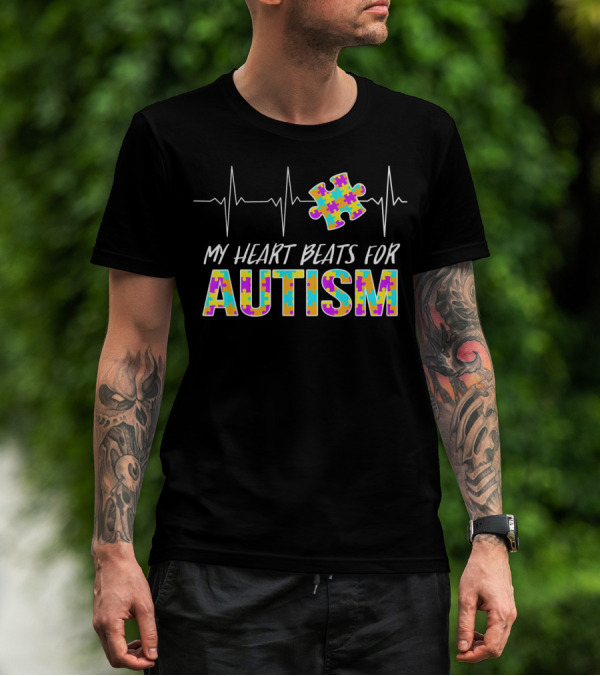 My Heart Beats For Autism Awareness Puzzle Piece T-Shirt