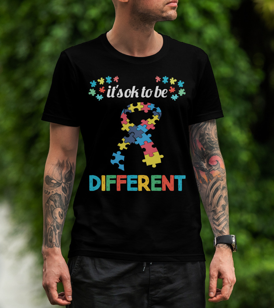 It's Ok To Be Different Autism Awareness Month Puzzle T-Shirt