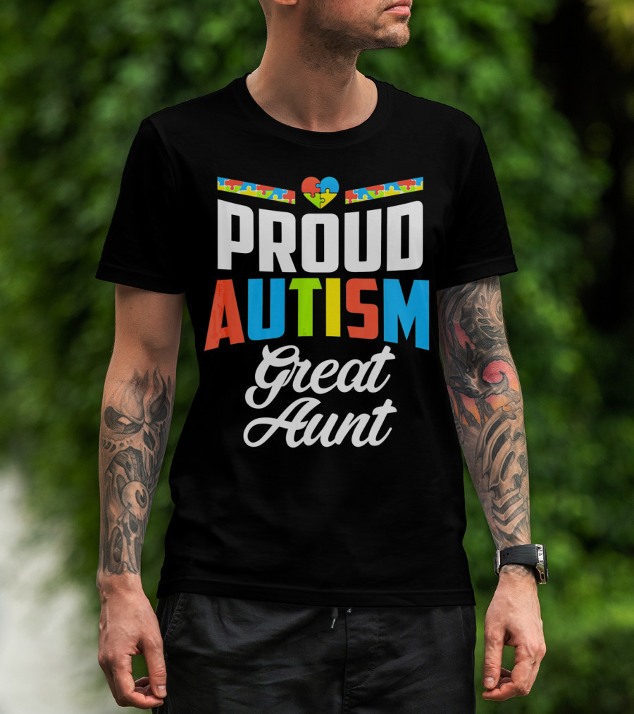 Proud Autism Great Aunt Puzzle Heart Awareness Support T-Shirt