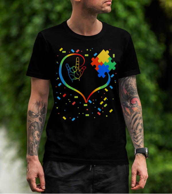 Autism Awareness Special Ed Teacher ASL Heart Puzzle T-Shirt
