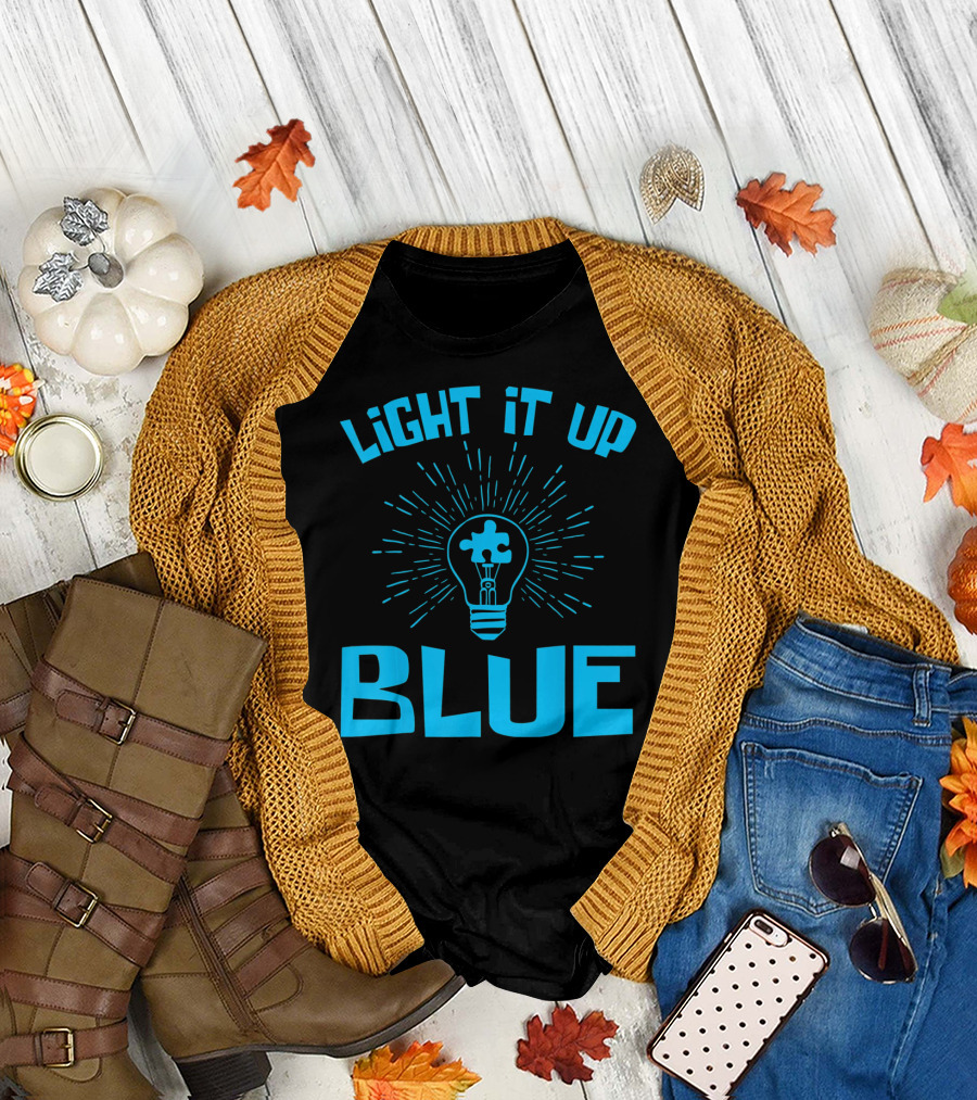 Light It Up Blue Autism Awareness Puzzle Bulb T-Shirt