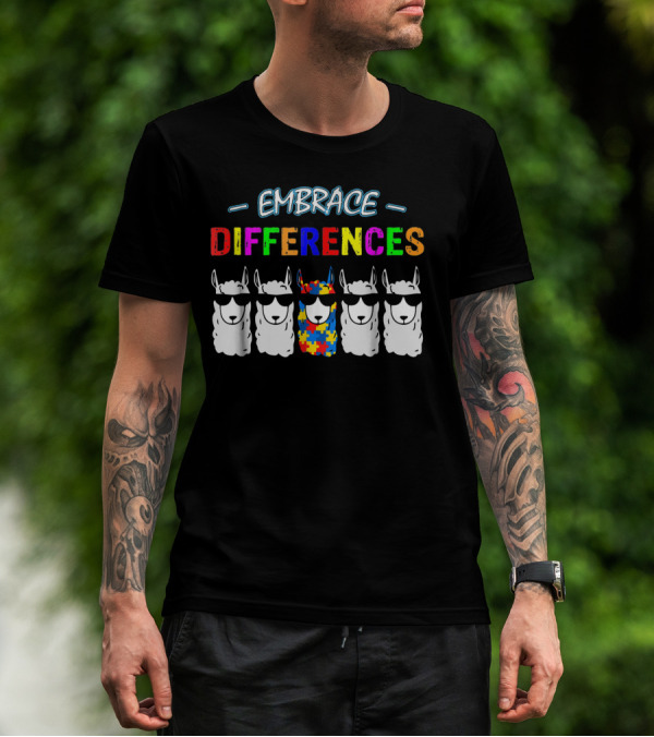 Embrace Differences Llama Autism Awareness Puzzle T-Shirt