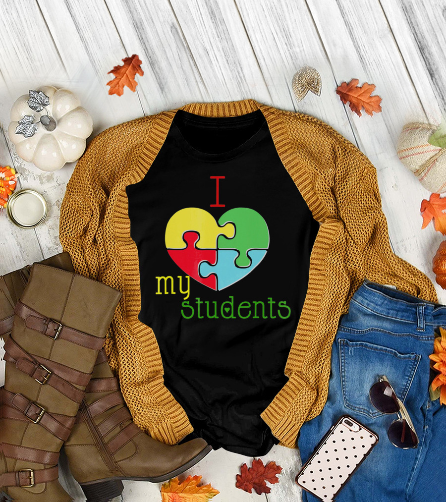 I Love My Students Autism Awareness Puzzle Heart T-Shirt