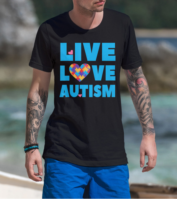 Live Love Autism Autism Mom Awareness Puzzle Heart T-Shirt