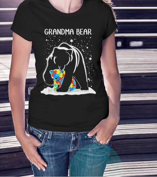 Grandma Bear With Baby Bear Autism Awareness Puzzle T-Shirt