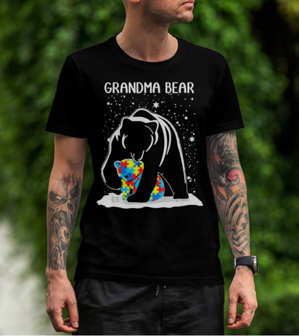 Grandma Bear With Baby Bear Autism Awareness Puzzle T-Shirt