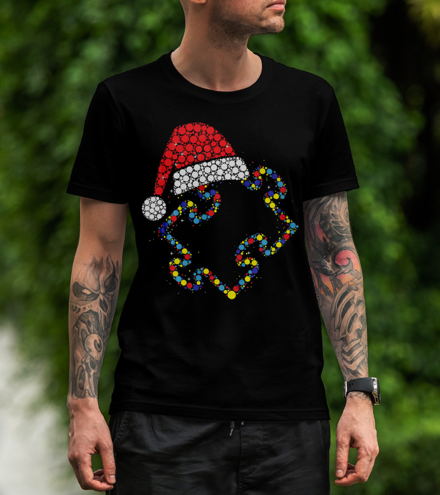 Santa Hat With Colorful Puzzle Pieces Autism Awareness T-Shirt