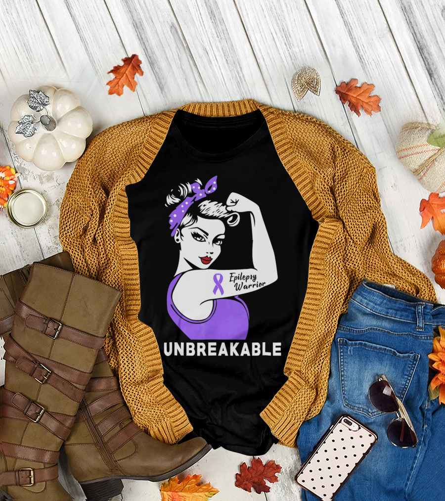 Epilepsy Warrior Unbreakable With Purple T-Shirt