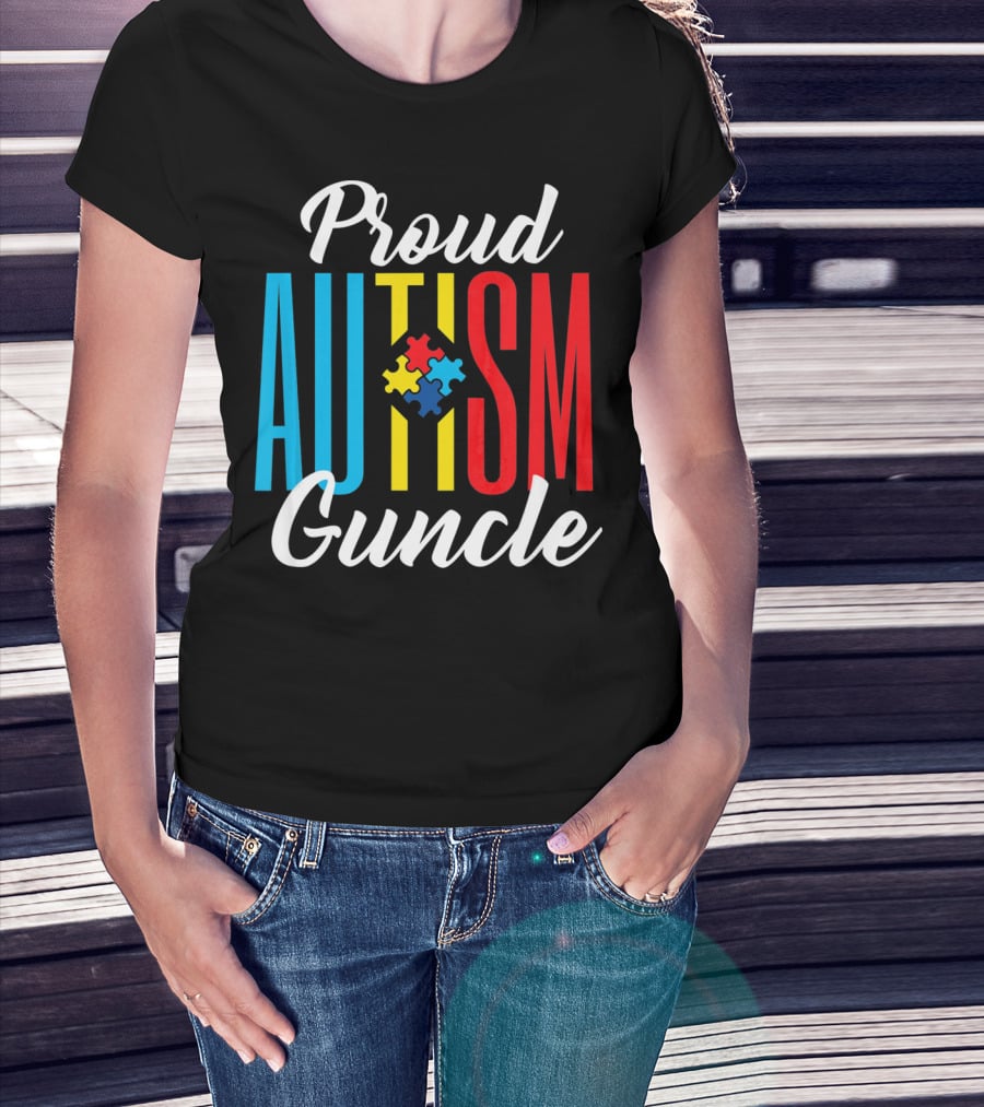 Proud Autism Guncle Puzzle Piece Awareness Support T-Shirt