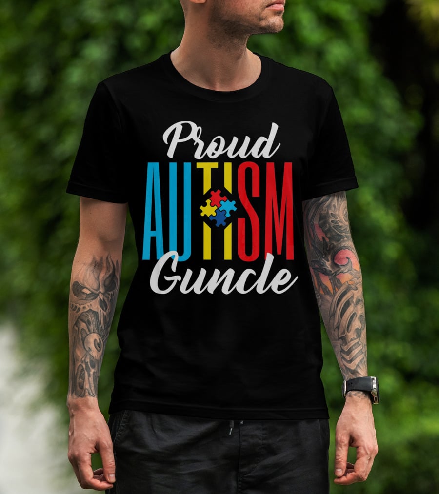 Proud Autism Guncle Puzzle Piece Awareness Support T-Shirt