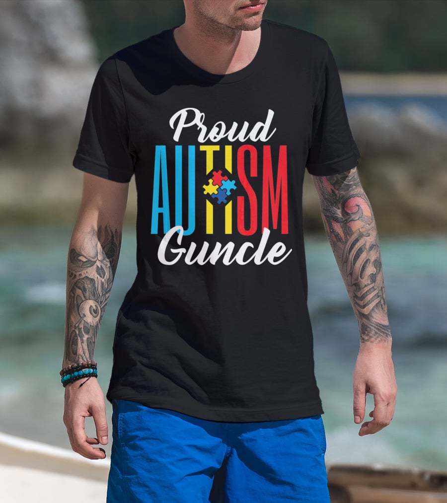 Proud Autism Guncle Puzzle Piece Awareness Support T-Shirt