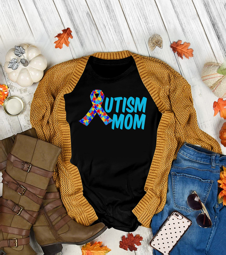 Autism Mom Puzzle Ribbon Awareness T-Shirt