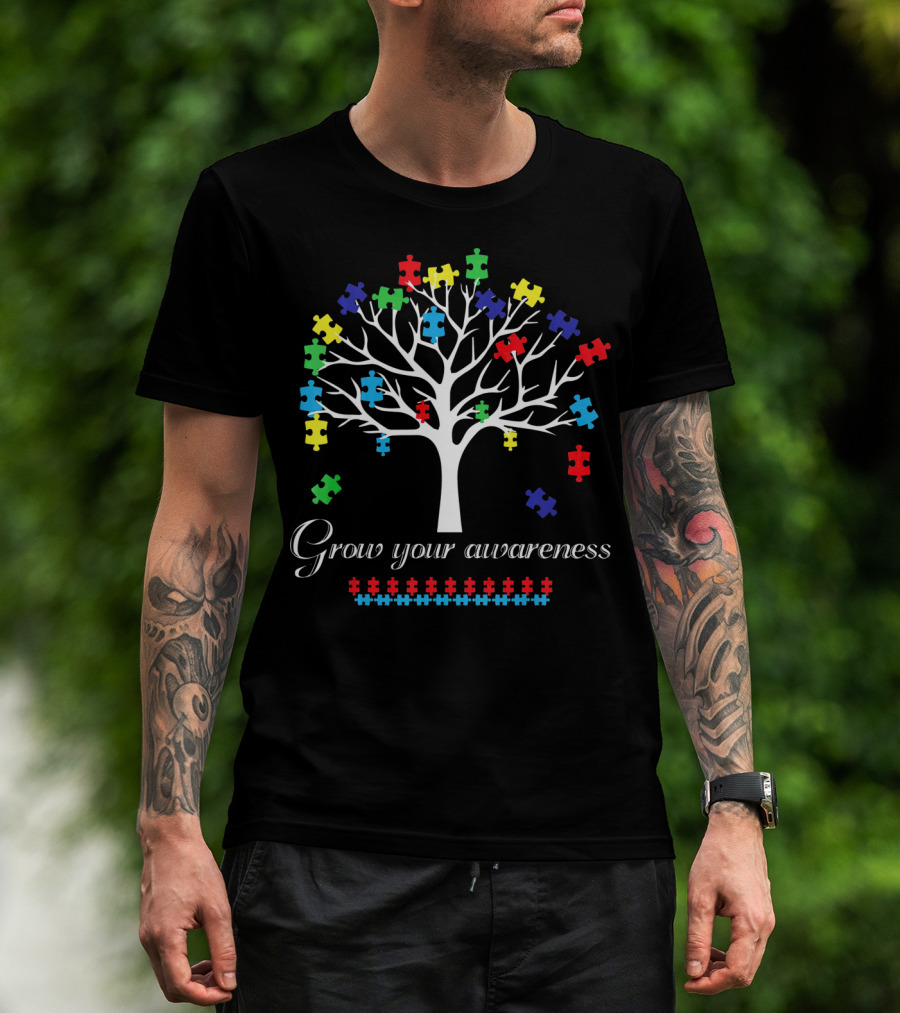 Grow Your Awareness Autism Puzzle Piece Tree T-Shirt