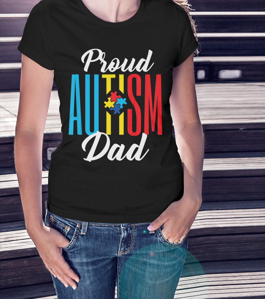 Proud Autism Dad Puzzle Piece Awareness Support T-Shirt