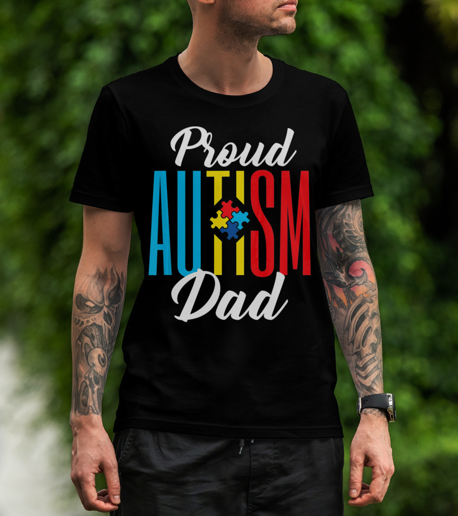 Proud Autism Dad Puzzle Piece Awareness Support T-Shirt