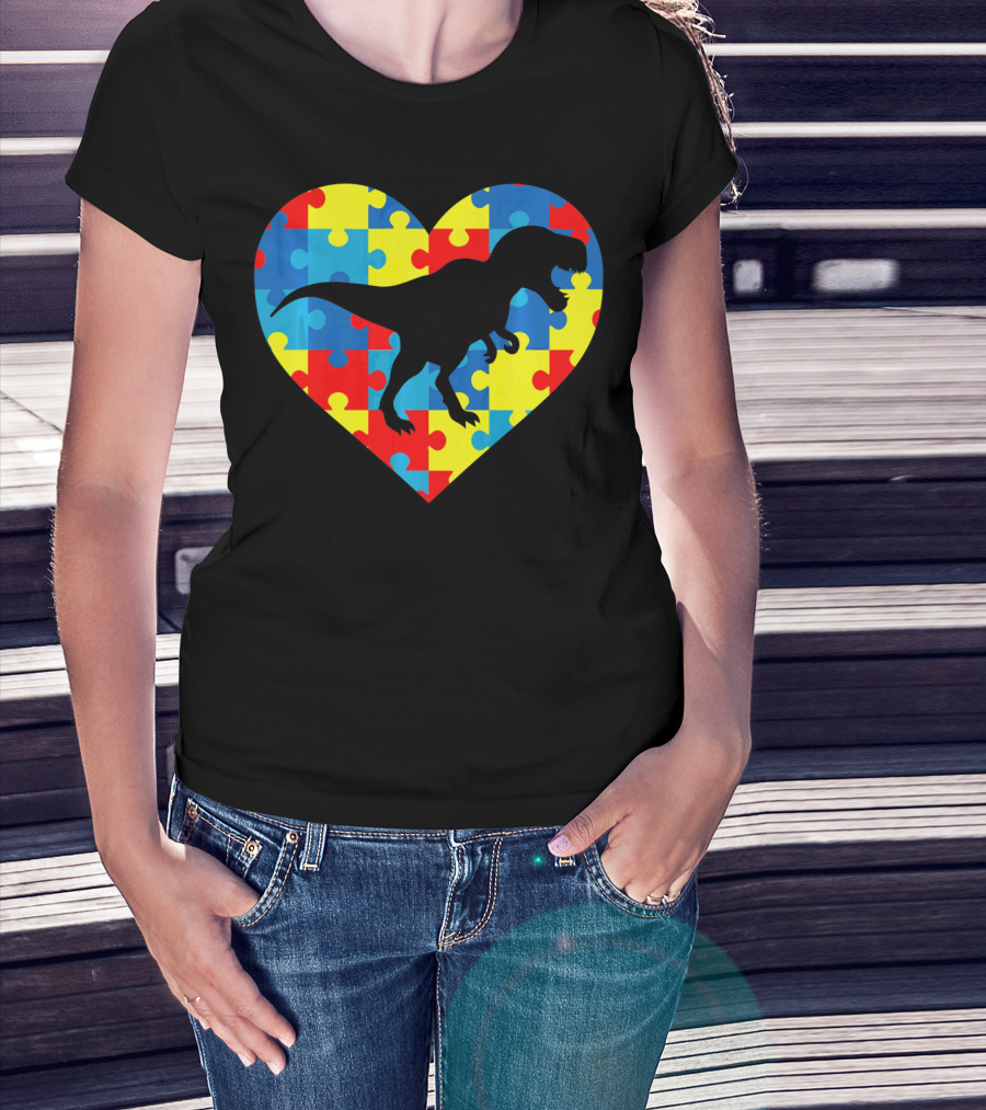 Autism Rex Heart Puzzle Dinosaur Awareness T-Shirt