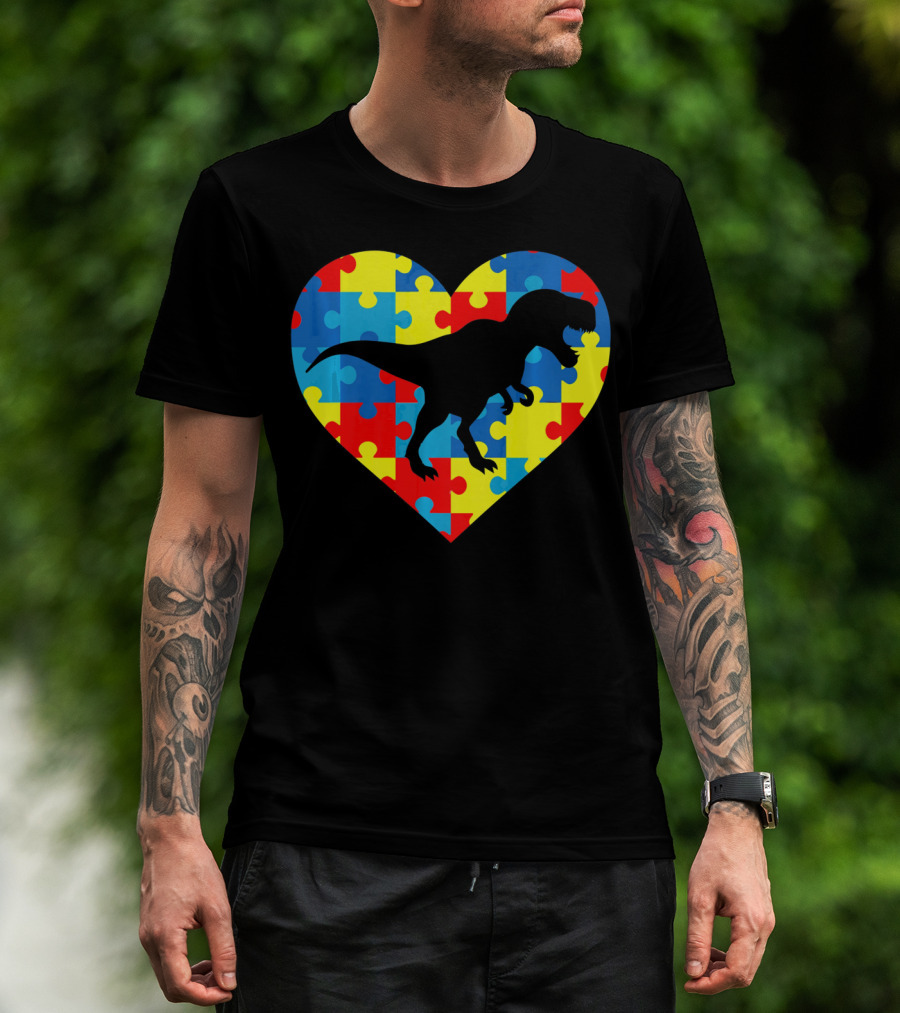 Autism Rex Heart Puzzle Dinosaur Awareness T-Shirt