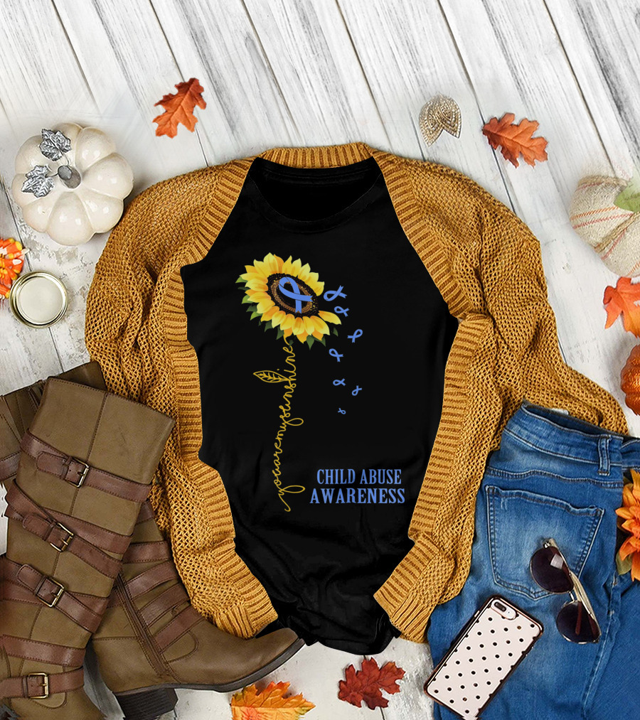 youaremysunshine Child Abuse Awareness Sunflower Blue T-Shirt