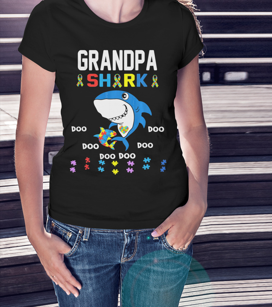 Grandpa Shark Autism Awareness Doo Doo Doo Puzzle T-Shirt