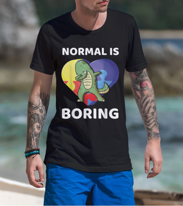 Normal Is Boring Dinosaur Heart Puzzle Autism Awareness T-Shirt