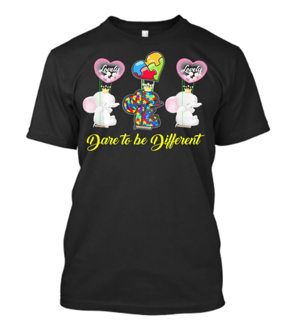 Lovely Dare To Be Different Autism Awareness Elephants With Heart Balloons T-Shirt