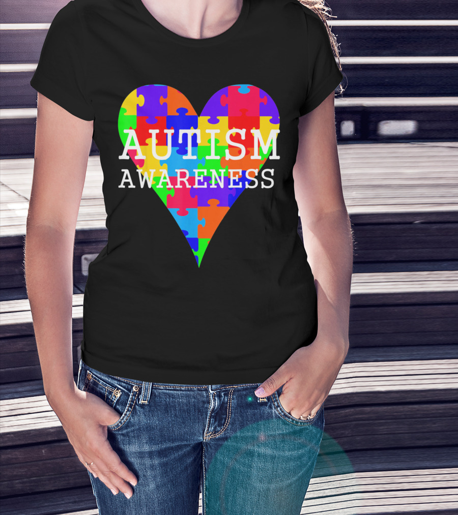 Autism Awareness Puzzle Heart Rainbow T-Shirt