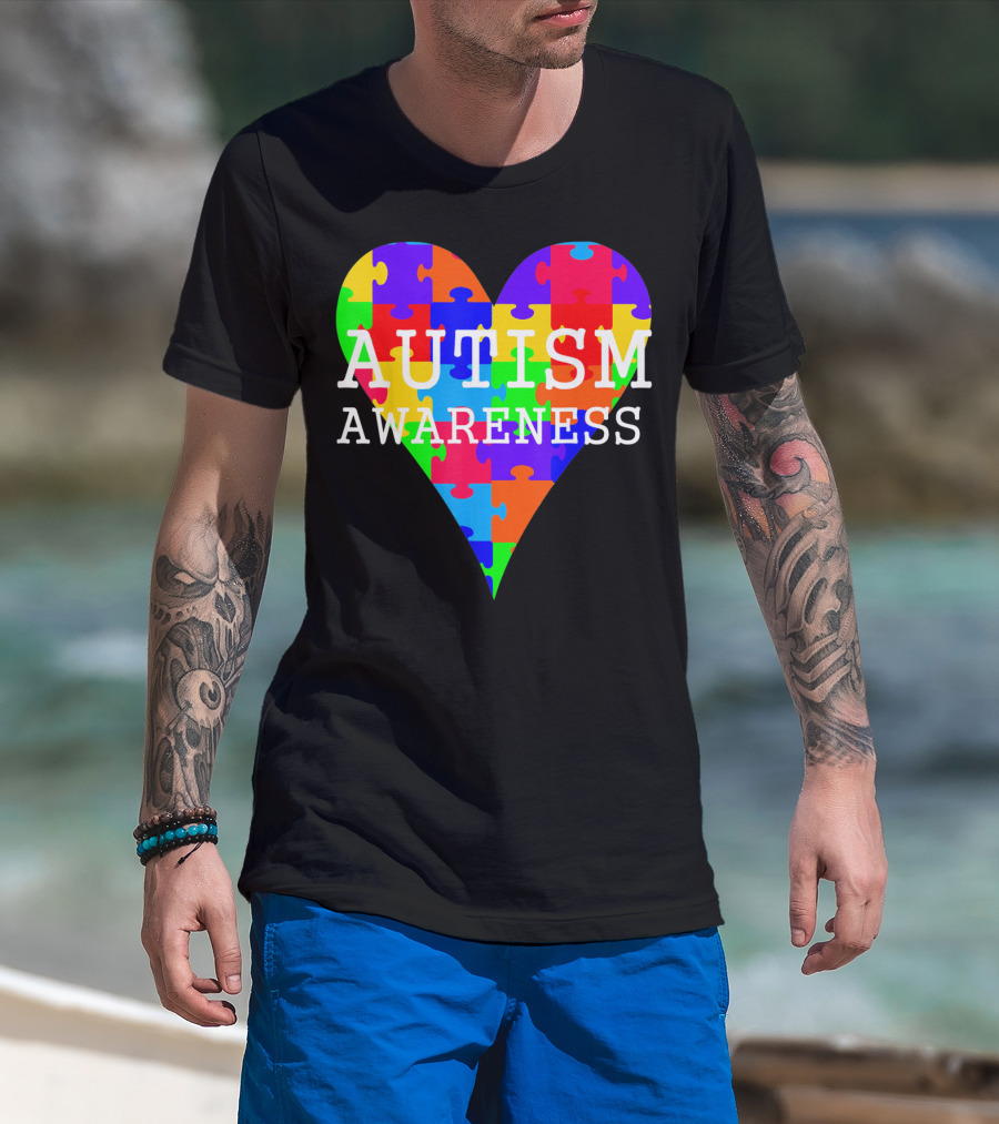 Autism Awareness Puzzle Heart Rainbow T-Shirt