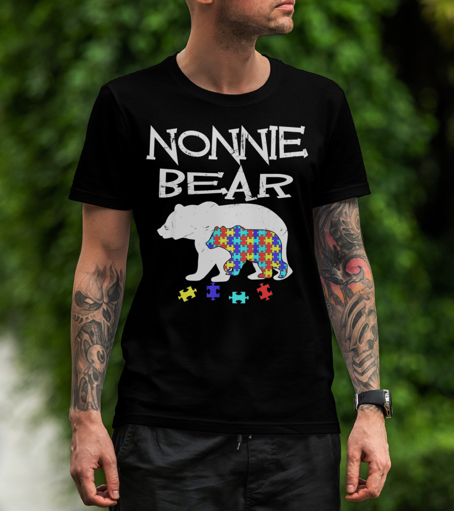 Nonnie Bear Autism Awareness Puzzle Bear T-Shirt