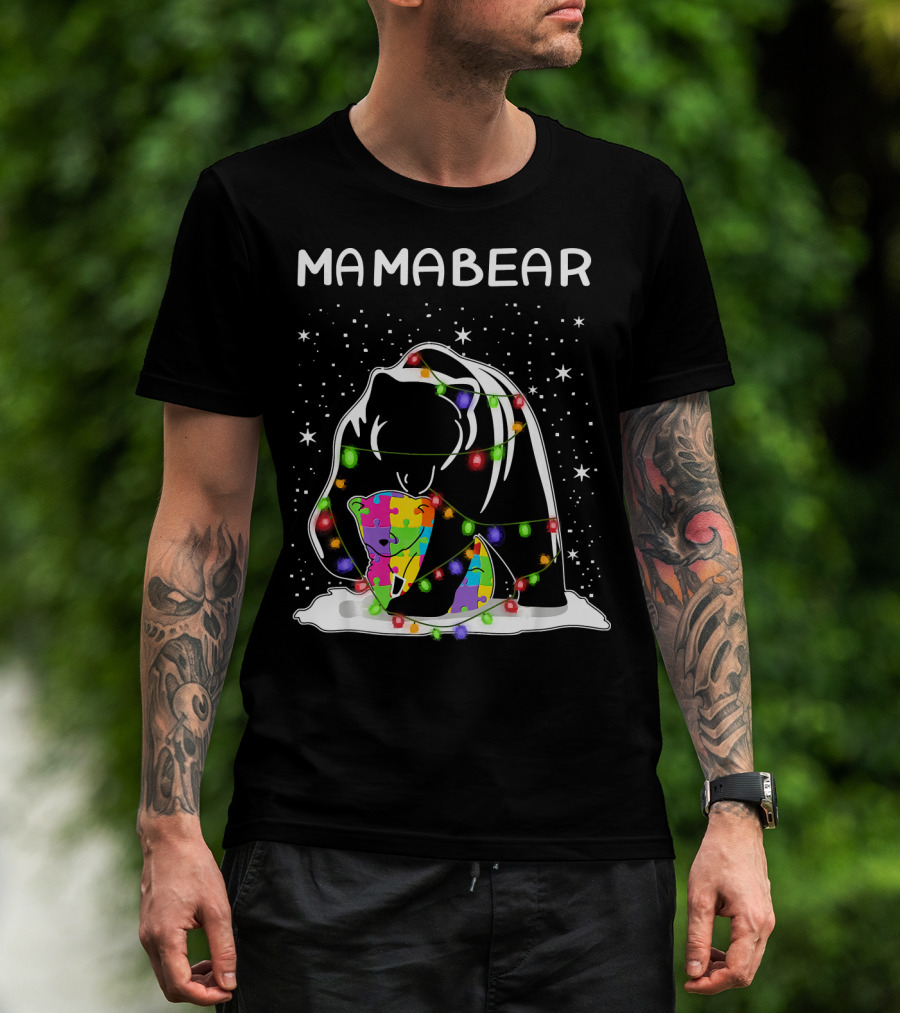 Mamabear Autism Awareness Puzzle Lights T-Shirt