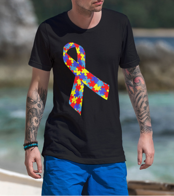Autism Awareness Puzzle Piece Ribbon Multicolor T-Shirt
