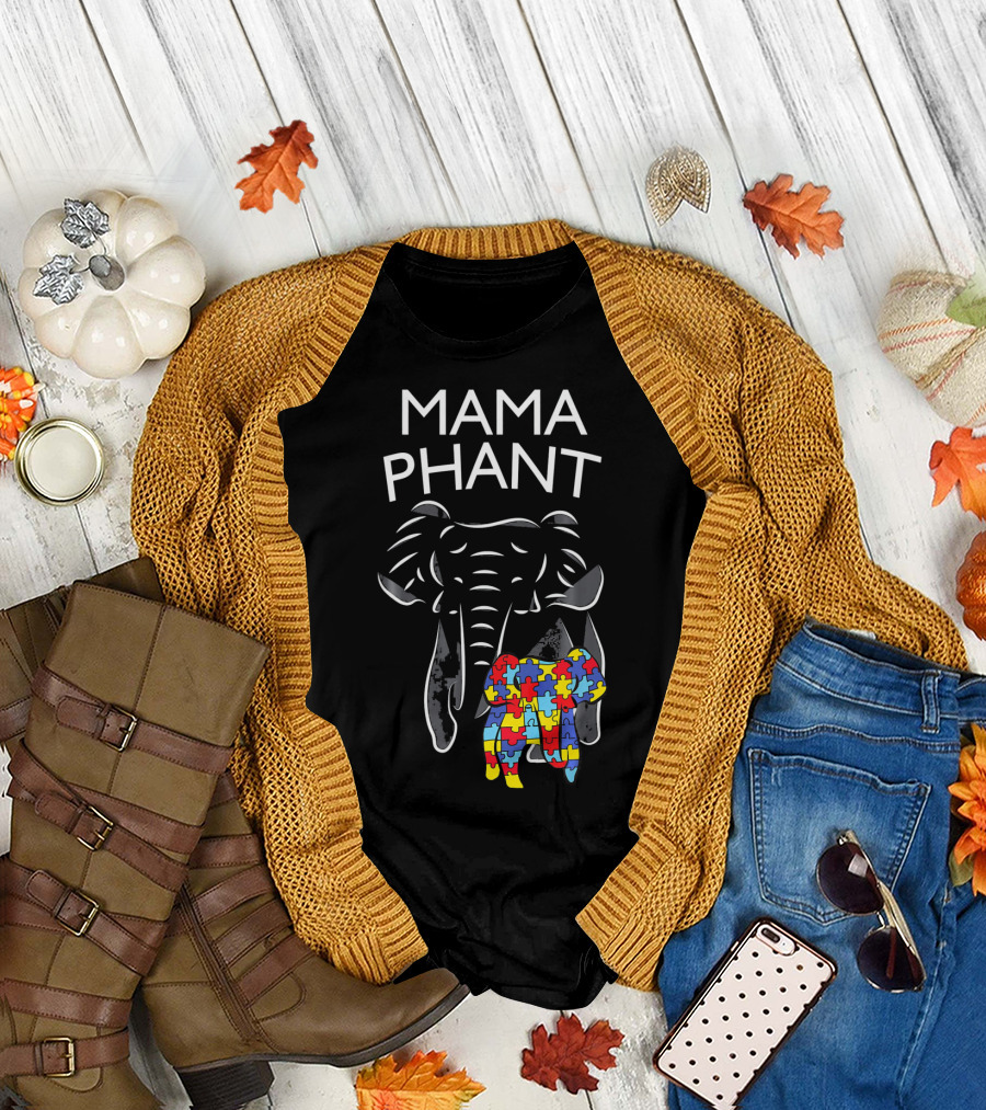 Mama Phant Autism Awareness Puzzle Elephant T-Shirt