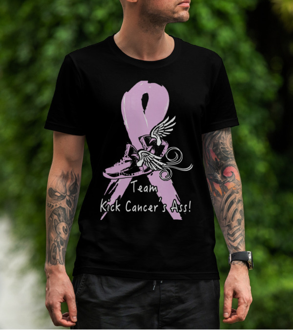 Team Kick Cancer's Ass Ribbon With Winged Sneakers T-Shirt