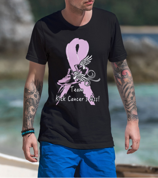 Team Kick Cancer's Ass Ribbon With Winged Sneakers T-Shirt
