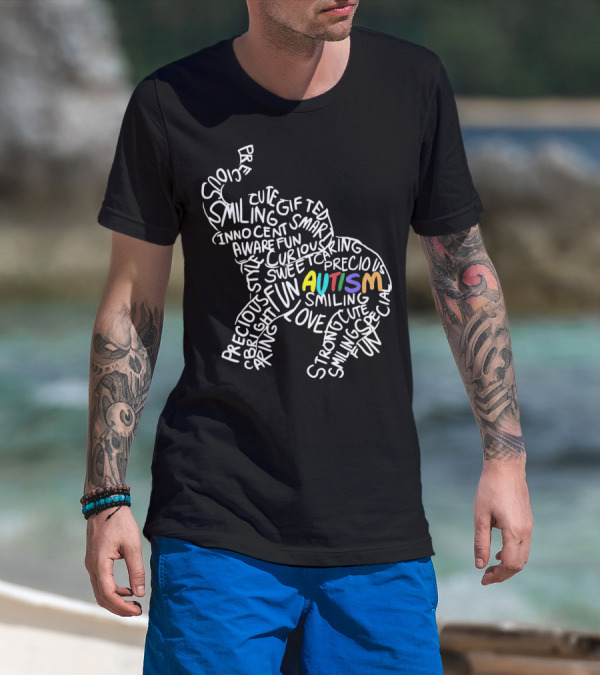 Autism Elephant Awareness Smiling Strong Gift Bright Curious Precious Fun T-Shirt