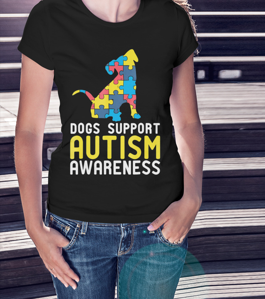 Dogs Support Autism Awareness Novelty Autism Dog Lover Awareness T-Shirt