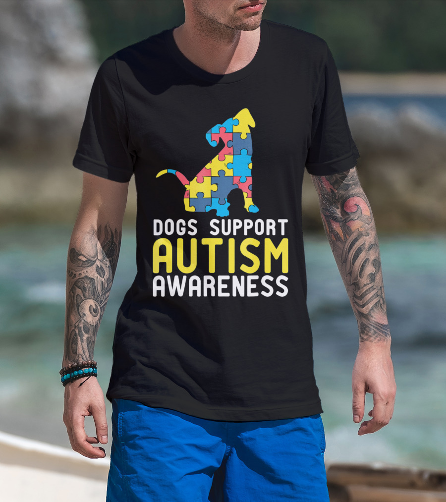 Dogs Support Autism Awareness Novelty Autism Dog Lover Awareness T-Shirt
