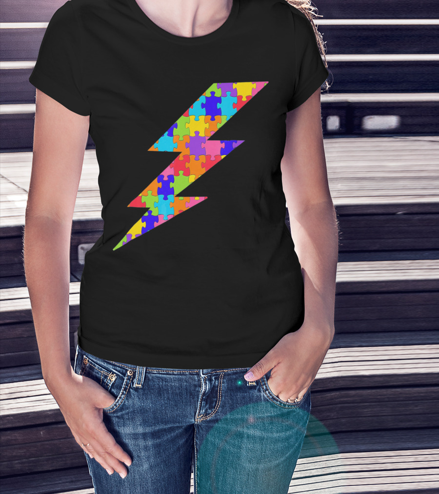 Lightning Bolt Puzzle Piece Autism Awareness Superhero T-Shirt
