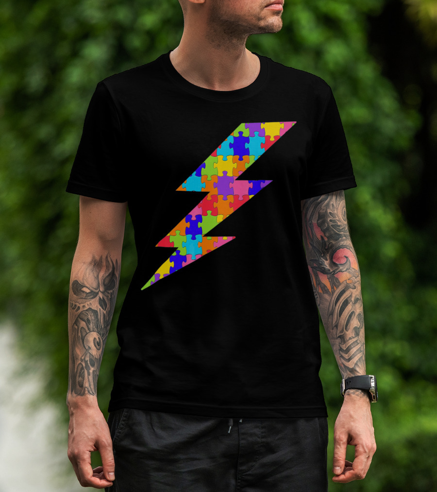 Lightning Bolt Puzzle Piece Autism Awareness Superhero T-Shirt