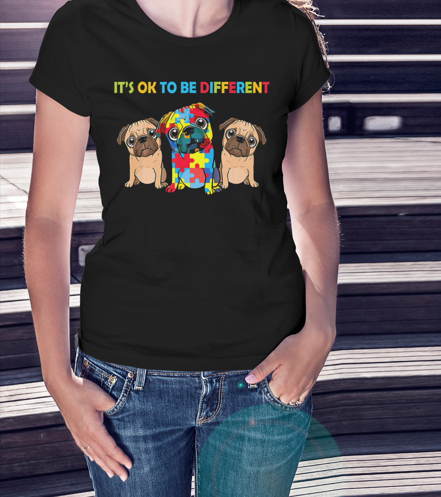 It's OK To Be Different Autism Pug Puzzle Piece T-Shirt