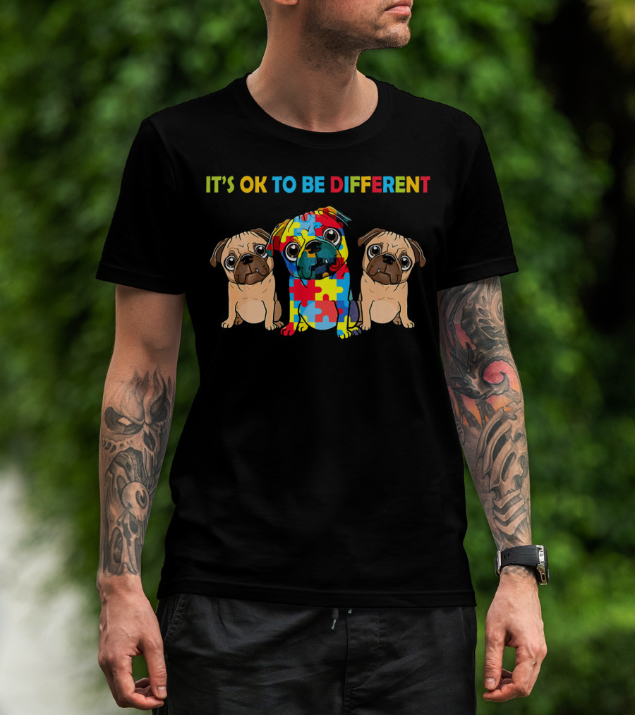 It's OK To Be Different Autism Pug Puzzle Piece T-Shirt