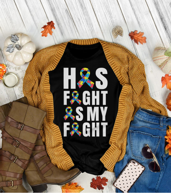 His Fight Is My Fight Autism Awareness Puzzle T-Shirt