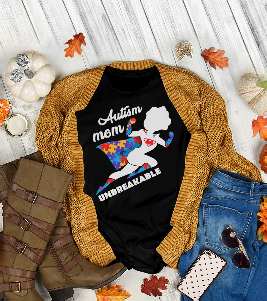 Autism Mom Unbreakable Super Hero Puzzle Piece T-Shirt