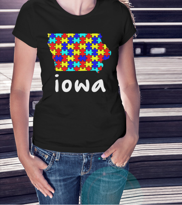 Iowa Puzzle Autism Awareness Ribbon T-Shirt