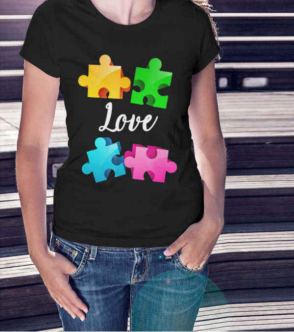 Autism Awareness Love With Colorful Puzzle Pieces T-Shirt